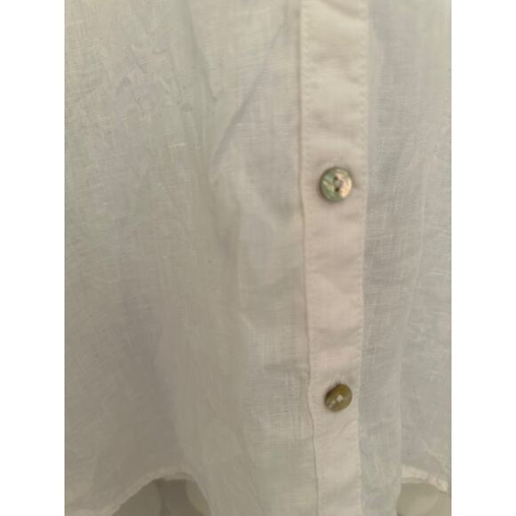 Sigrid Olsen Women's White 100% Linen Button Down VNeck Collar Blouse Shirt Sz S - Picture 6 of 8